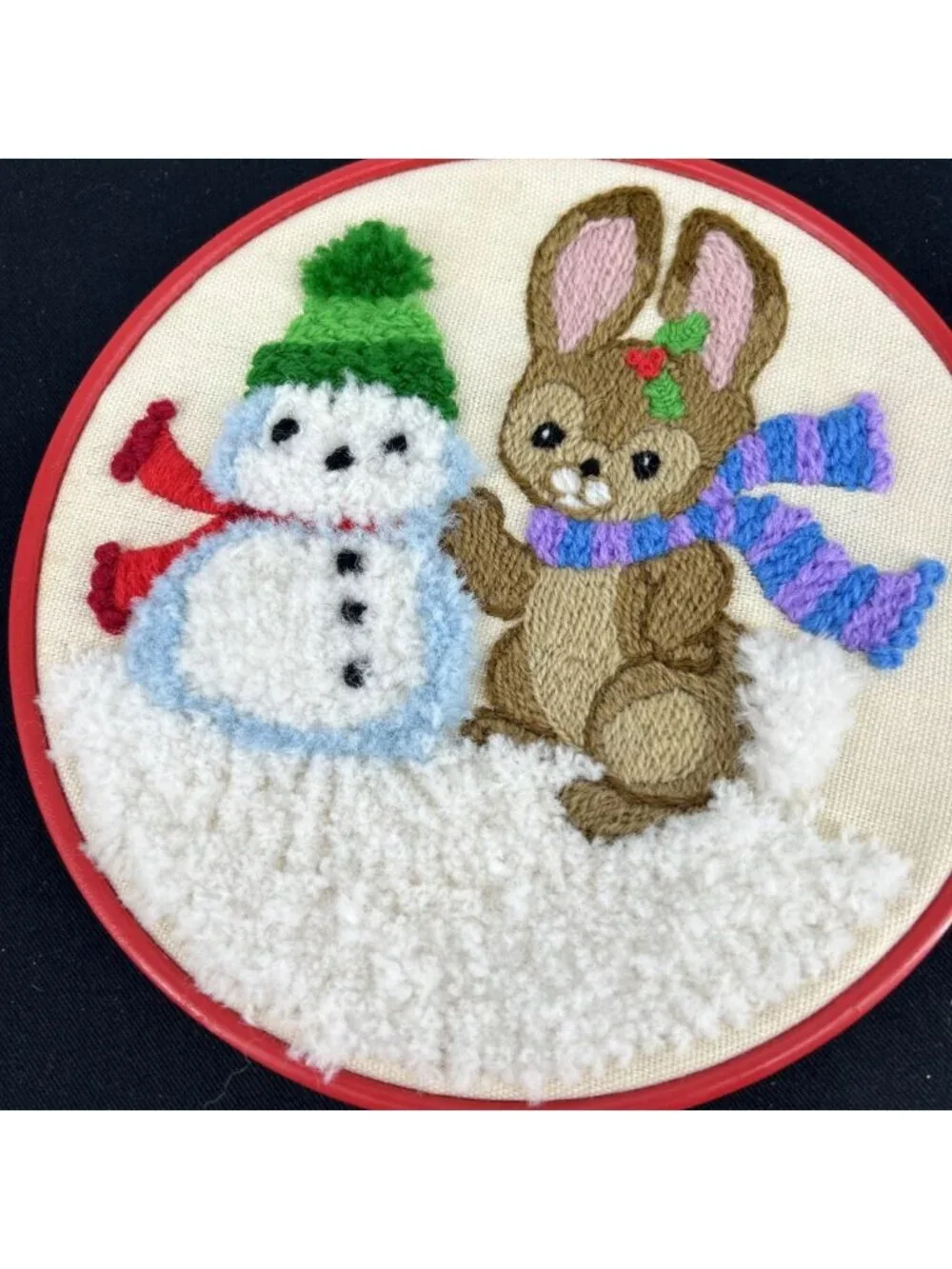 Christmas Needlepoint Decor Snowman Bunny Rabbit Wall Hanging 7